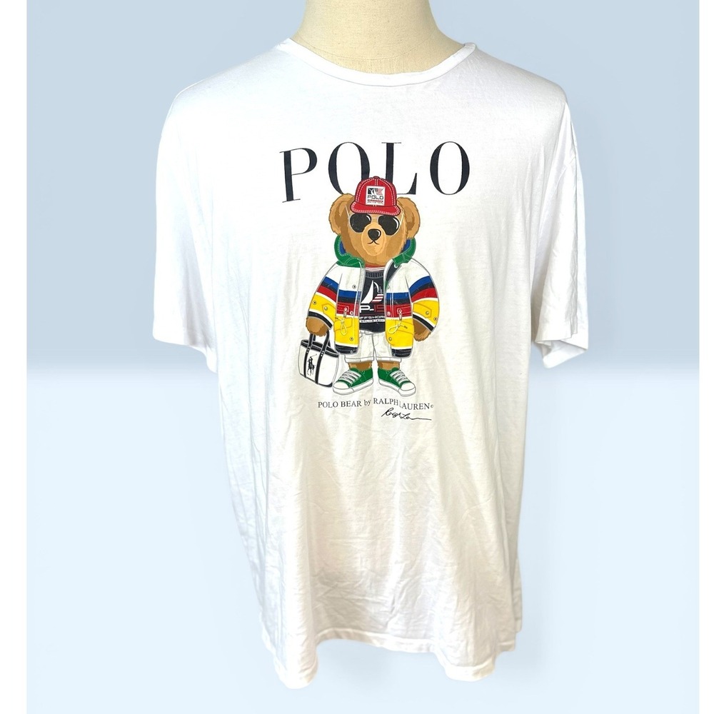 Polo Ralph Lauren T-Shirt Mens XXL White Polo Bear Sailing Graphic Tee retired